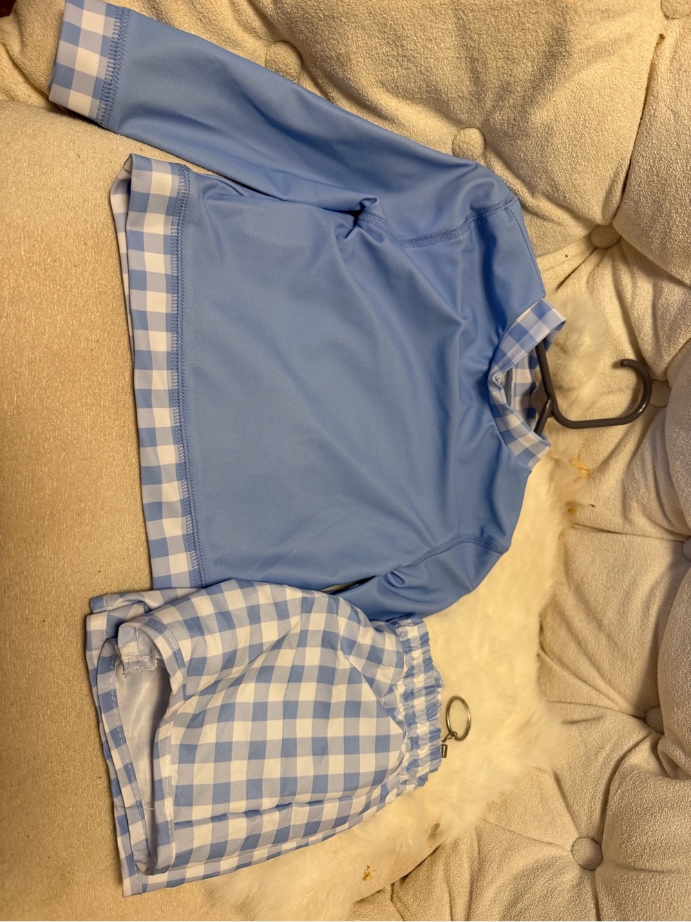 Kids Blue Gingham Rash Guard Swim Set